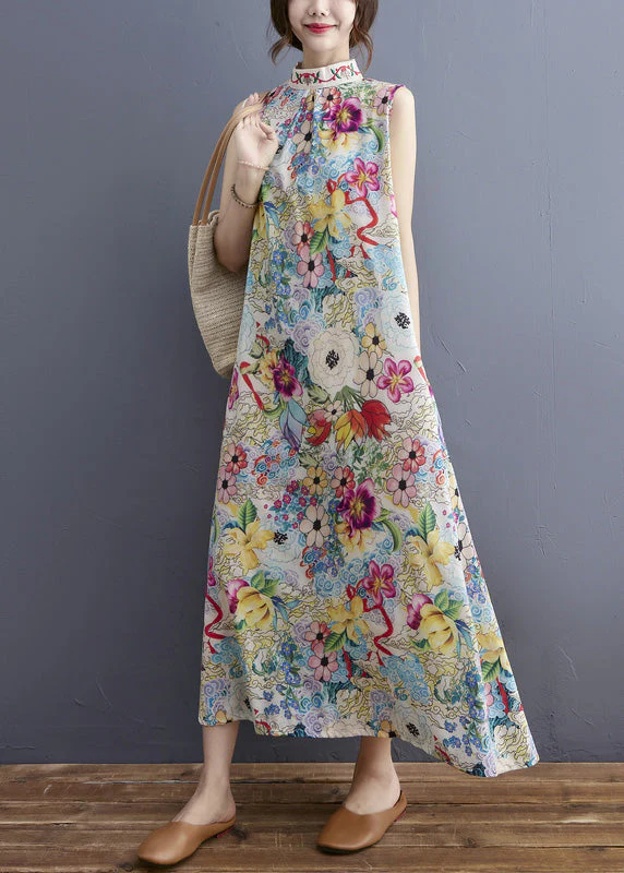 Fashion Turtleneck Print Holiday Maxi Dresses Summer