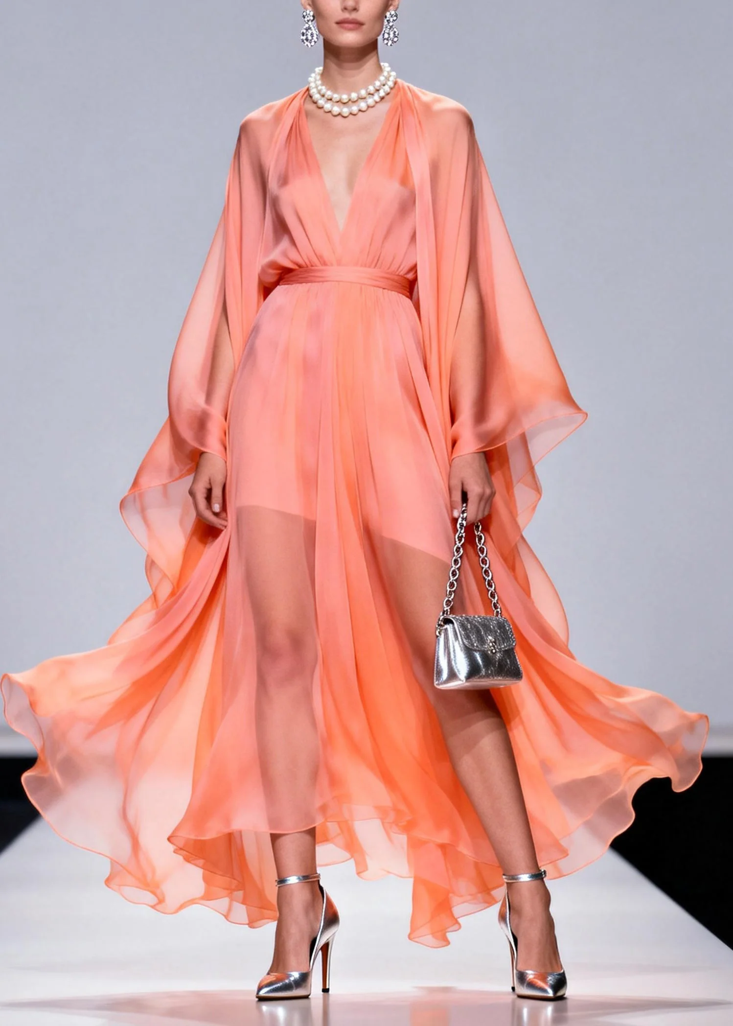 Fashion V Neck Patchwork Chiffon 2 Piece Outfit Summer - Image 3
