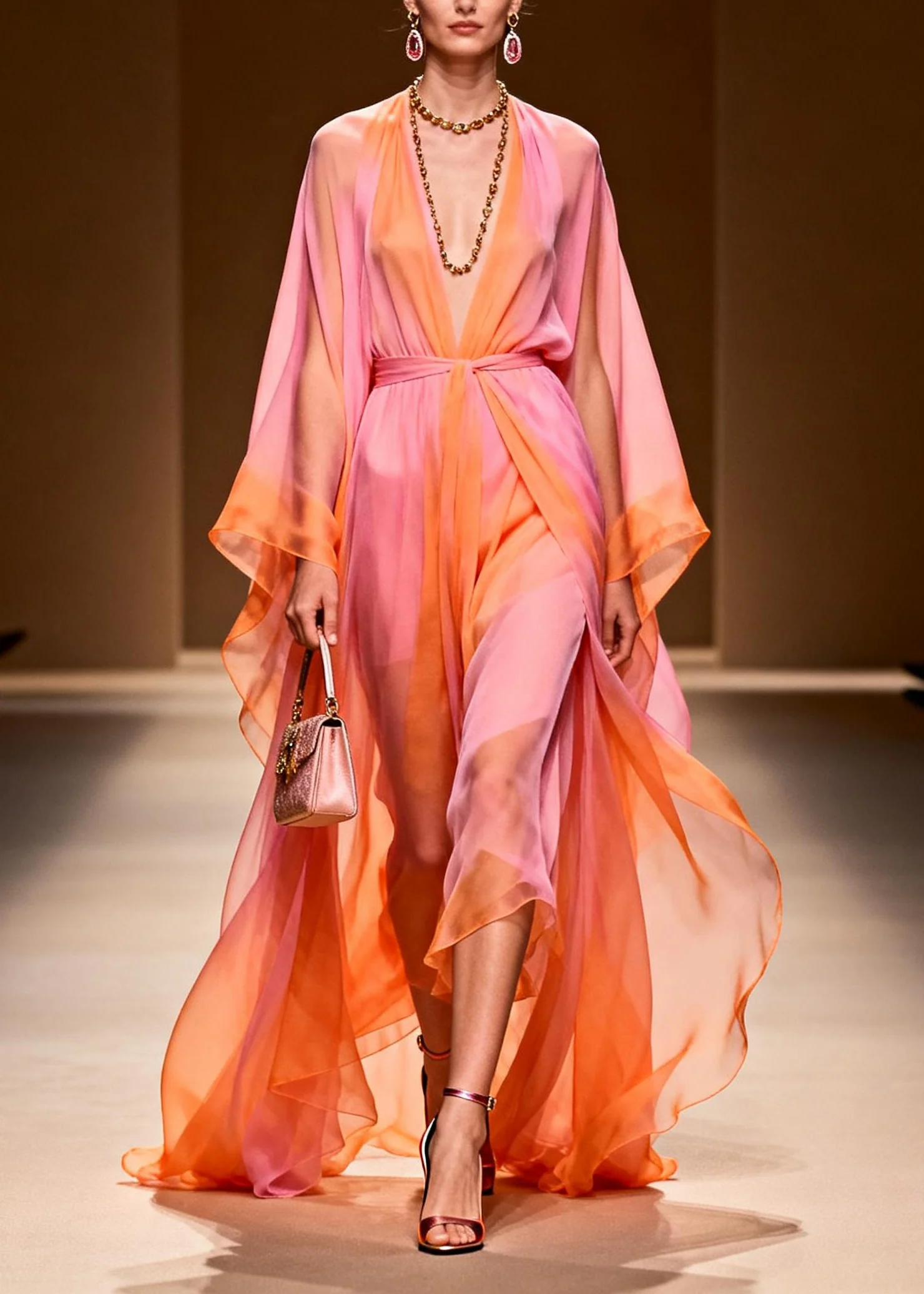 Fashion V Neck Patchwork Chiffon Two Pieces Set Summer