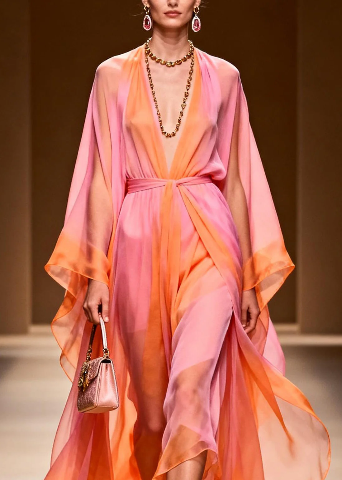 Fashion V Neck Patchwork Chiffon Two Pieces Set Summer - Image 2