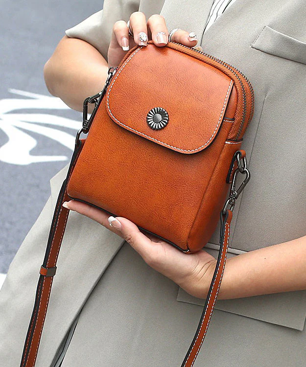 Fashion Versatile Coffee Calf Leather Phone Pouch - Image 4