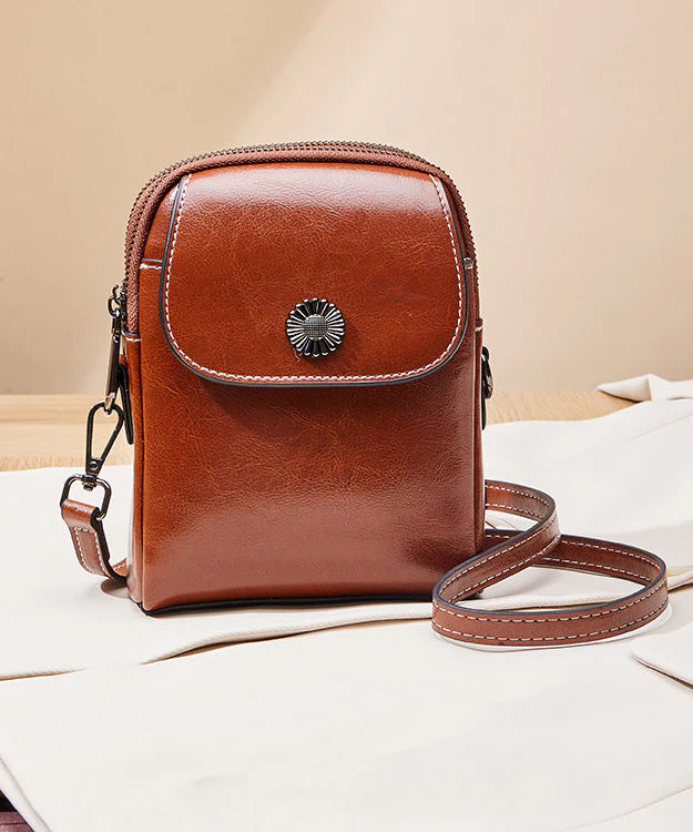 Fashion Versatile Coffee Calf Leather Phone Pouch - Image 5
