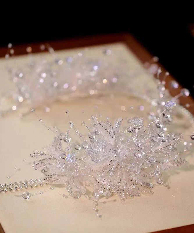 Fashion White Alloy Crystal Tassel Crown And Drop Earrings Two-Piece Set - Image 5