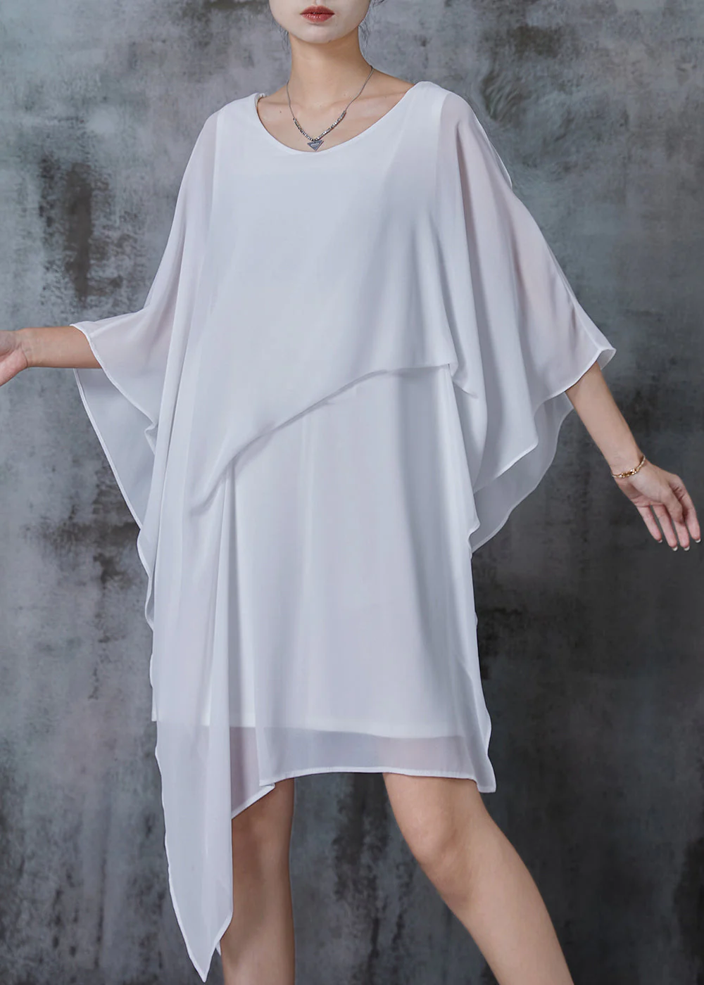 Fashion White Cold Shoulder Asymmetrical Design Dresses Summer - Image 2