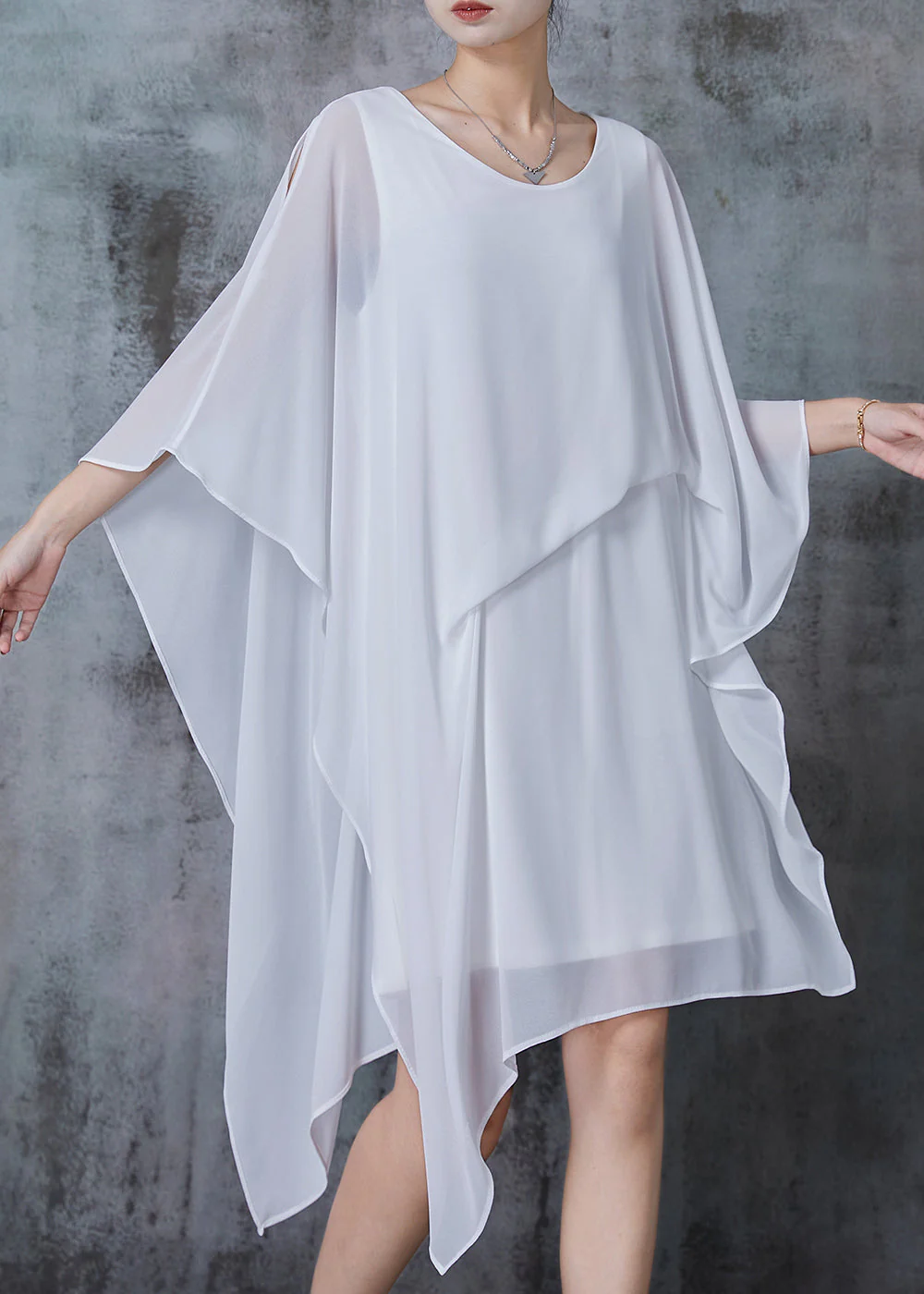 Fashion White Cold Shoulder Asymmetrical Design Dresses Summer - Image 3