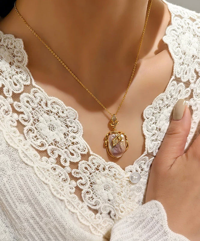 Fashion White Copper Overgild Pearl Branch Pendant Necklace - Image 2
