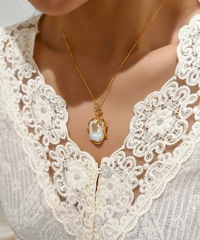 Fashion White Copper Overgild Pearl Branch Pendant Necklace - Image 3