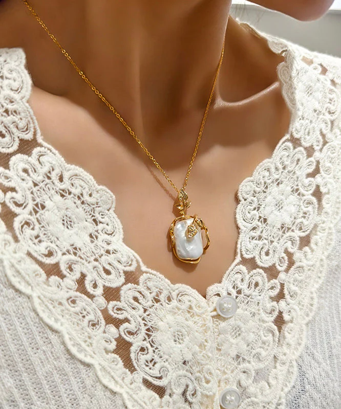 Fashion White Copper Overgild Pearl Branch Pendant Necklace - Image 5