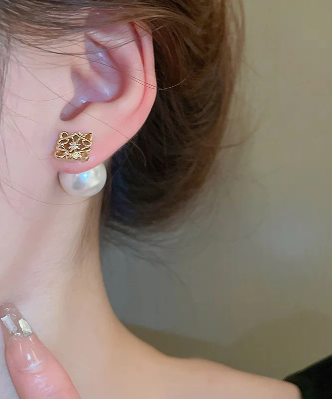 Fashion White Copper Overgild Pearl Stud Earrings - Image 3