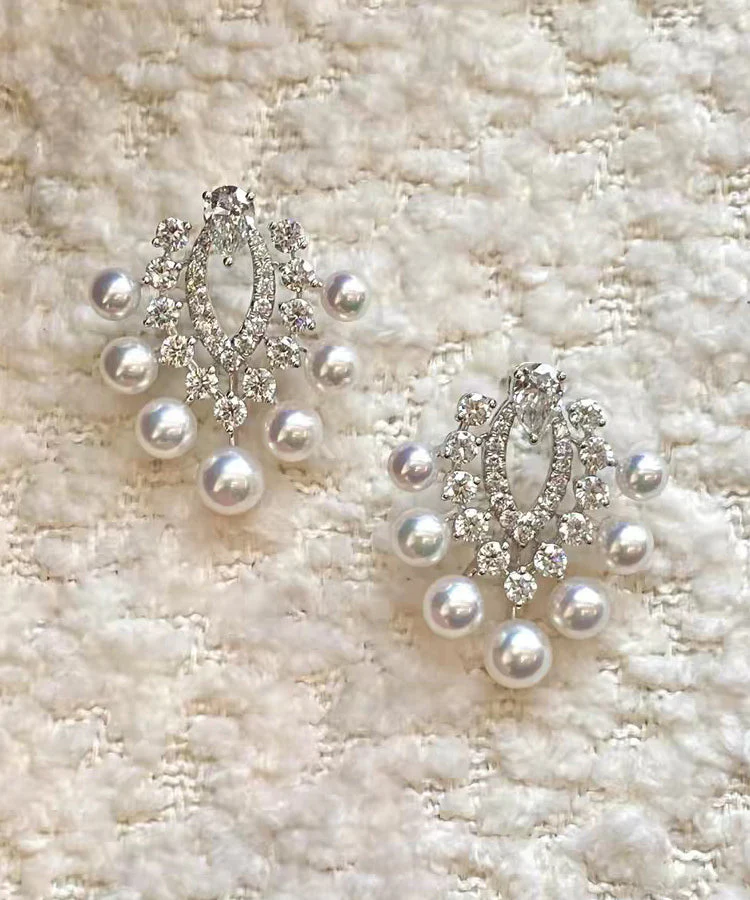 Fashion White Copper Zircon Pearl Stud Earrings - Image 2