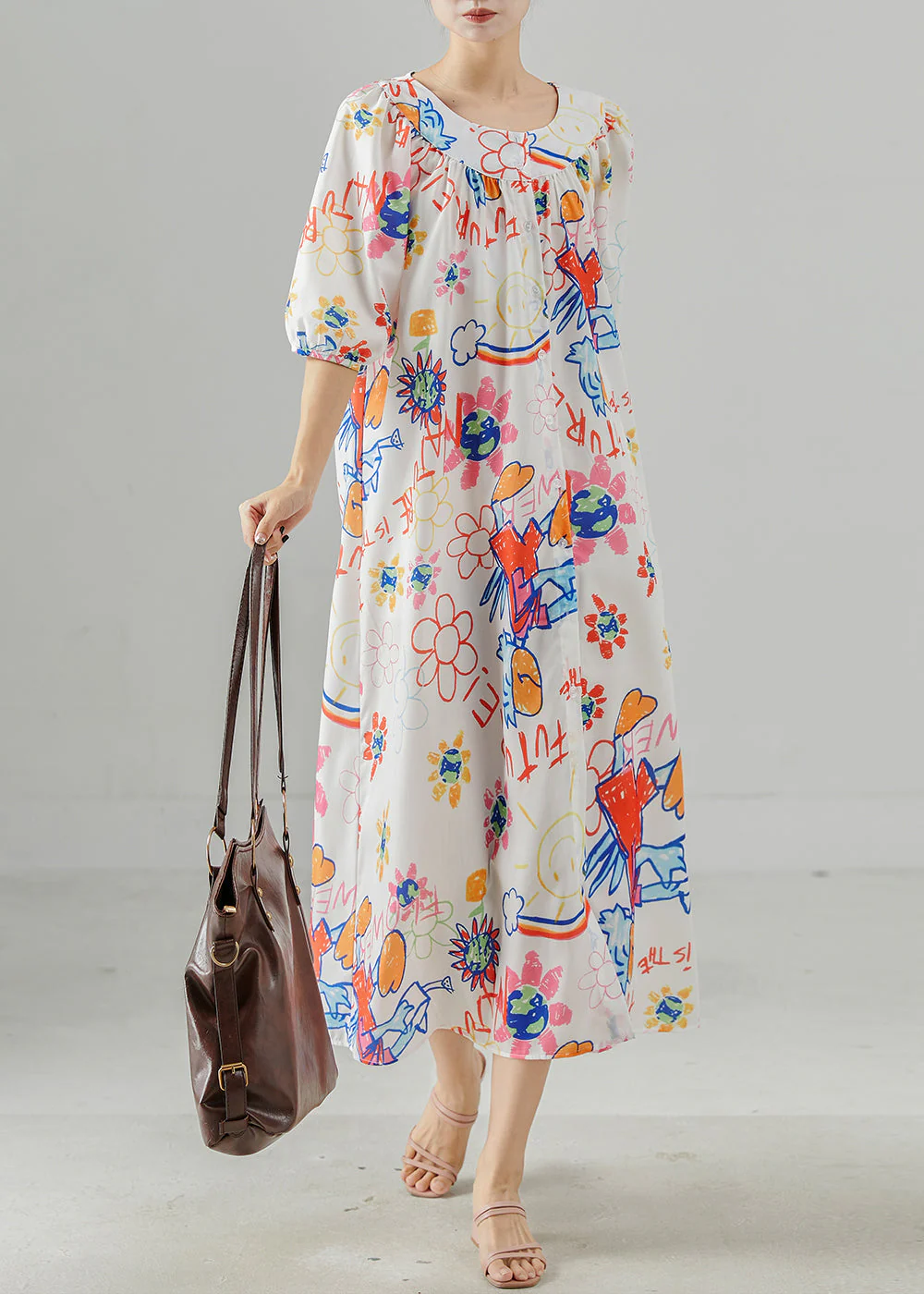 Fashion White Oversized Print Cotton Holiday Dress Summer - Image 2