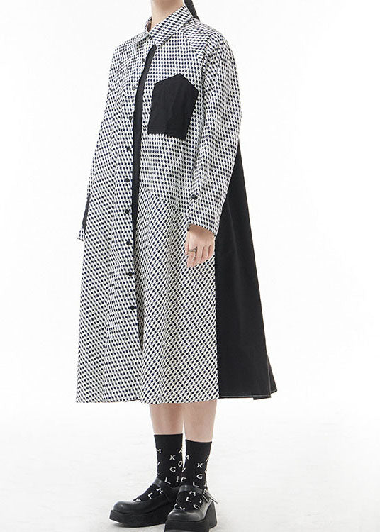 Fashion White Peter Pan Collar button Patchwork shirt Dresses Spring - Image 3