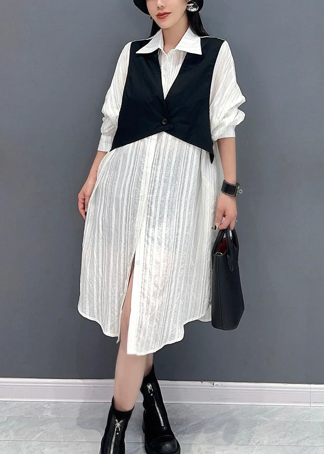 Fashion White Peter Pan Collar False Two Pieces Cotton Dresses Fall - Image 3