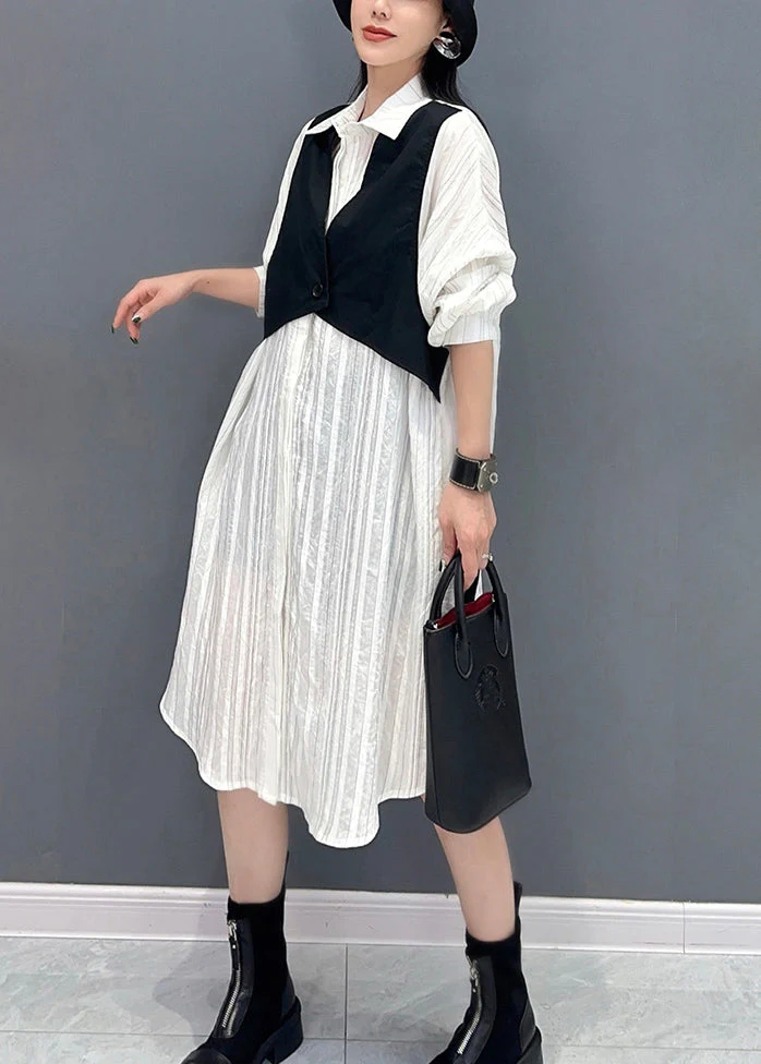 Fashion White Peter Pan Collar False Two Pieces Cotton Dresses Fall - Image 4