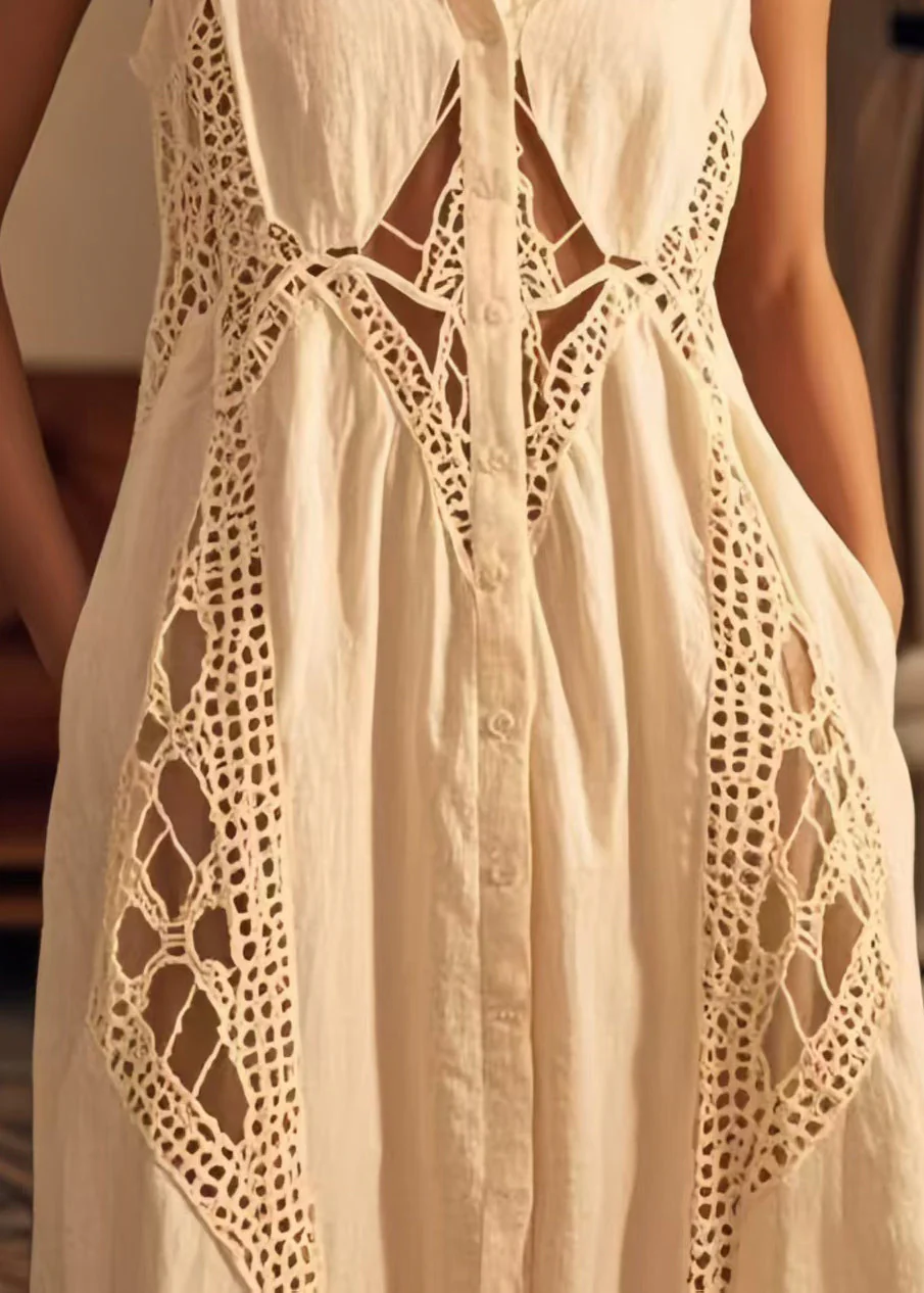 Fashion White Peter Pan Collar Patchwork Cotton Dresses Sleeveless - Image 4