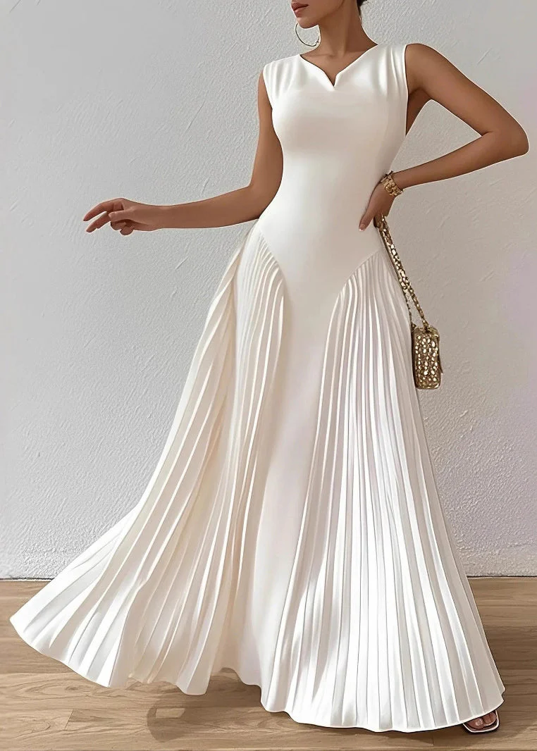 Fashion White Wrinkled High Waist Cotton Party Dress Summer