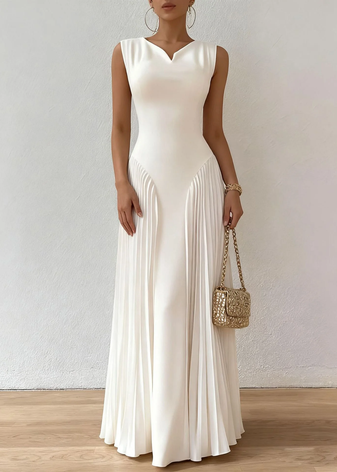 Fashion White Wrinkled High Waist Cotton Party Dress Summer - Image 2