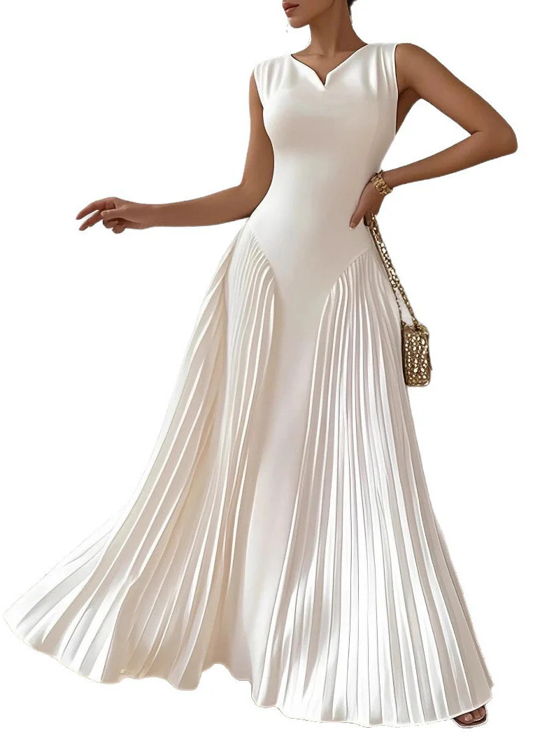 Fashion White Wrinkled High Waist Cotton Party Dress Summer - Image 5