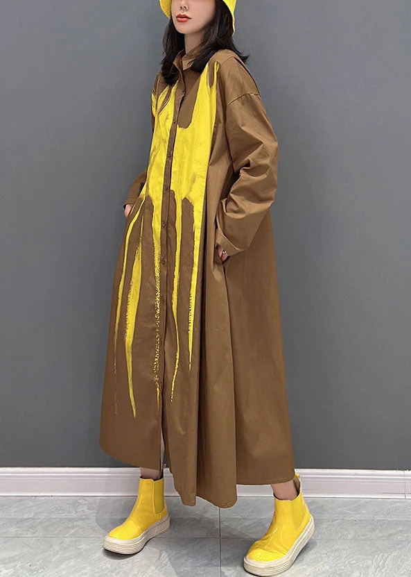 Fashion Yellow Oversized Tie Dye Cotton Holiday Dress Fall - Image 4