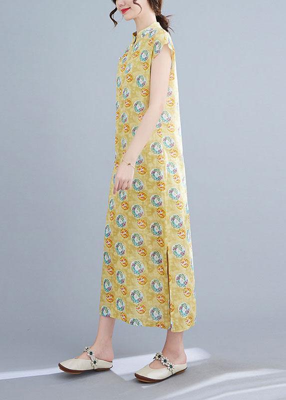 Fashion Yellow Print Cotton Dress Oriental Summer Vacation Dresses - Image 2