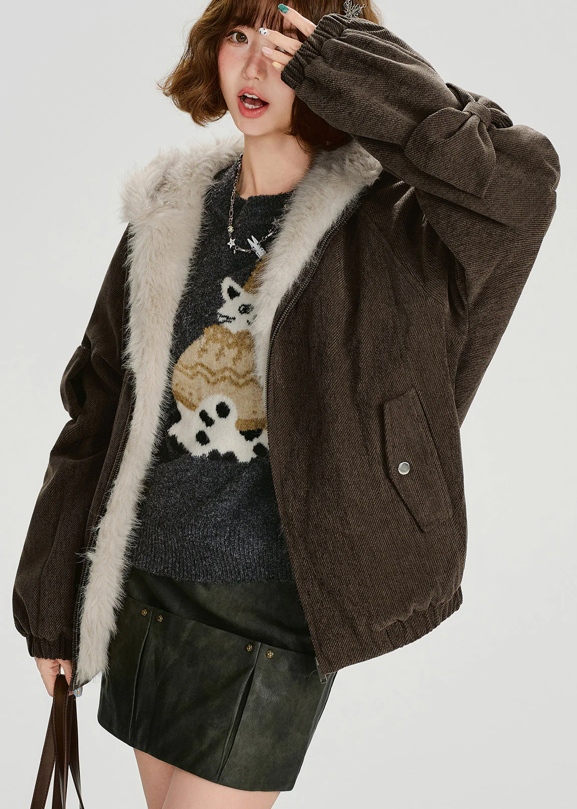 Fashion Zip Up Thick Warm Fleece Hoodie Coat Winter - Image 3