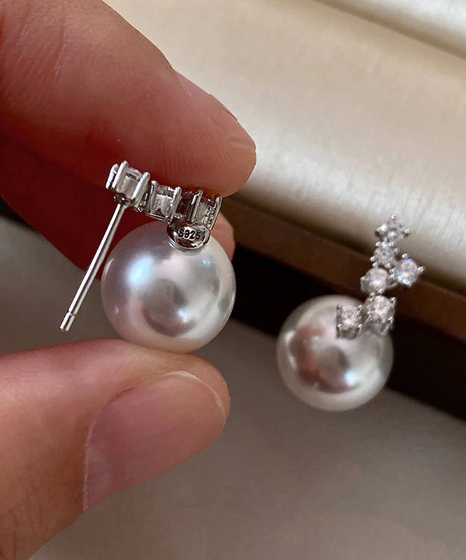 Fashion Zircon Pearl Patchwork Silver Drop Earrings - Image 5