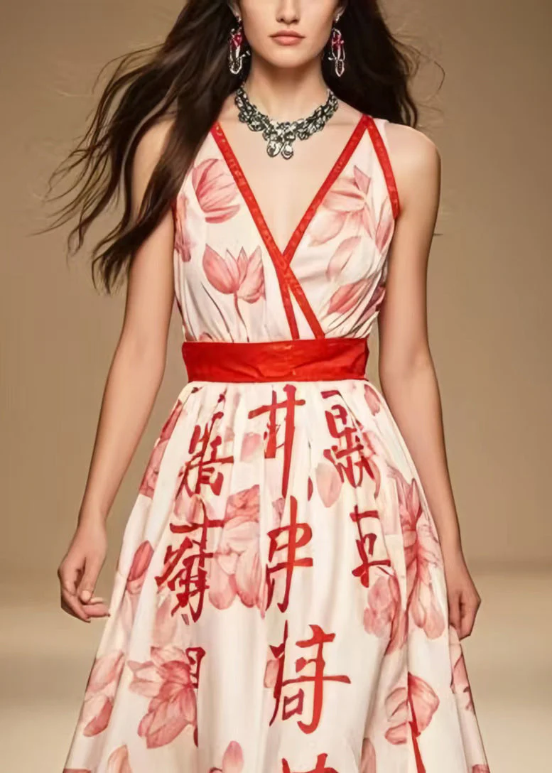 Fine Apricot Print Exra Large Hem Chiffon Dresses Sleeveless - Image 2