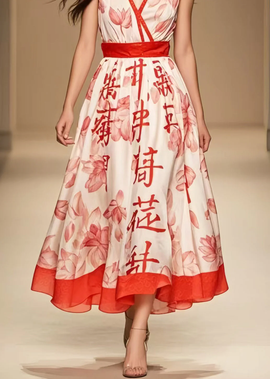 Fine Apricot Print Exra Large Hem Chiffon Dresses Sleeveless - Image 4