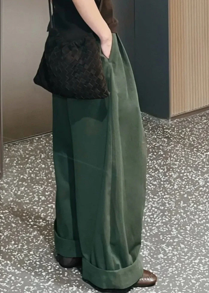 Fine Army Green Oversized Cotton Wide Leg Pants Trousers Spring - Image 2