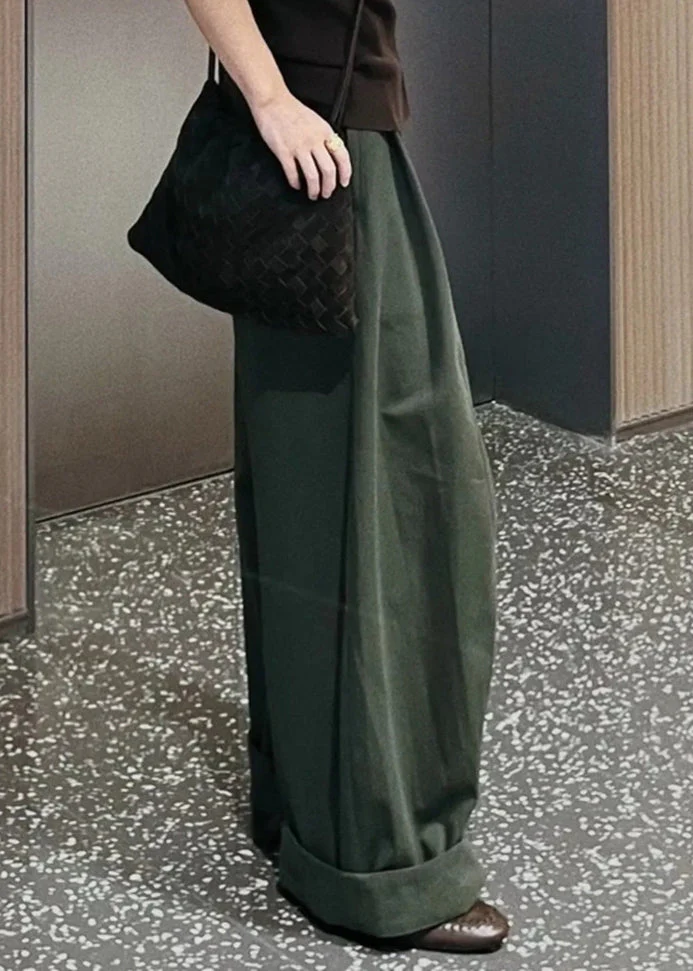 Fine Army Green Oversized Cotton Wide Leg Pants Trousers Spring - Image 3
