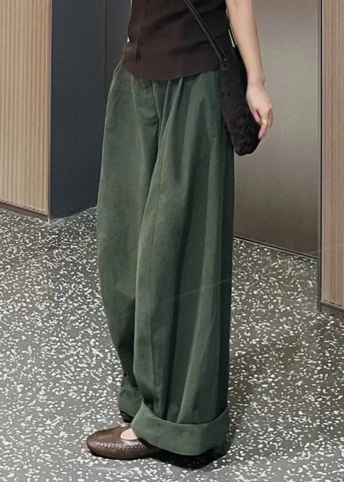 Fine Army Green Oversized Cotton Wide Leg Pants Trousers Spring - Image 4