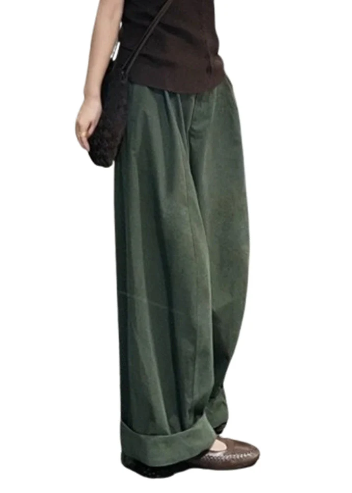 Fine Army Green Oversized Cotton Wide Leg Pants Trousers Spring - Image 5