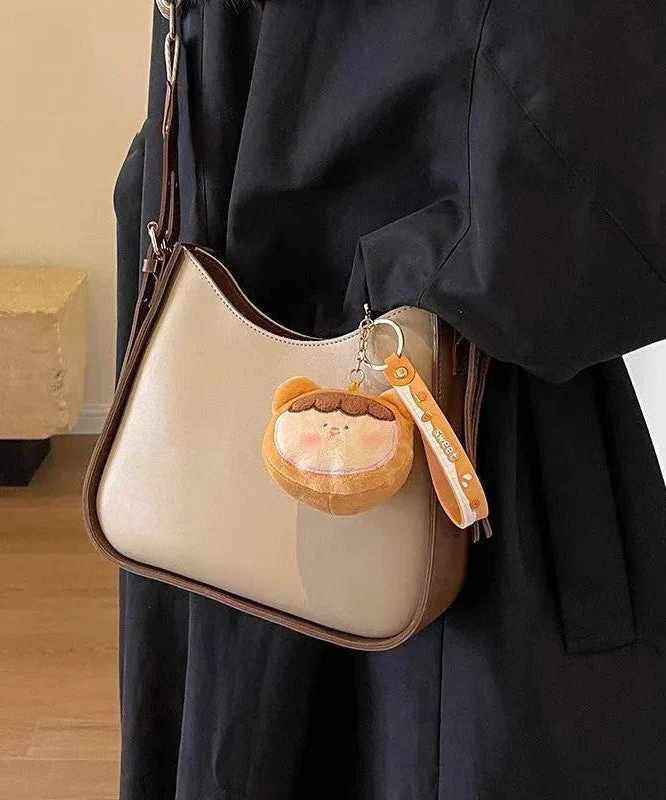 Fine Beige Fuzzy Ball Decorated Faux Leather Messenger Bag