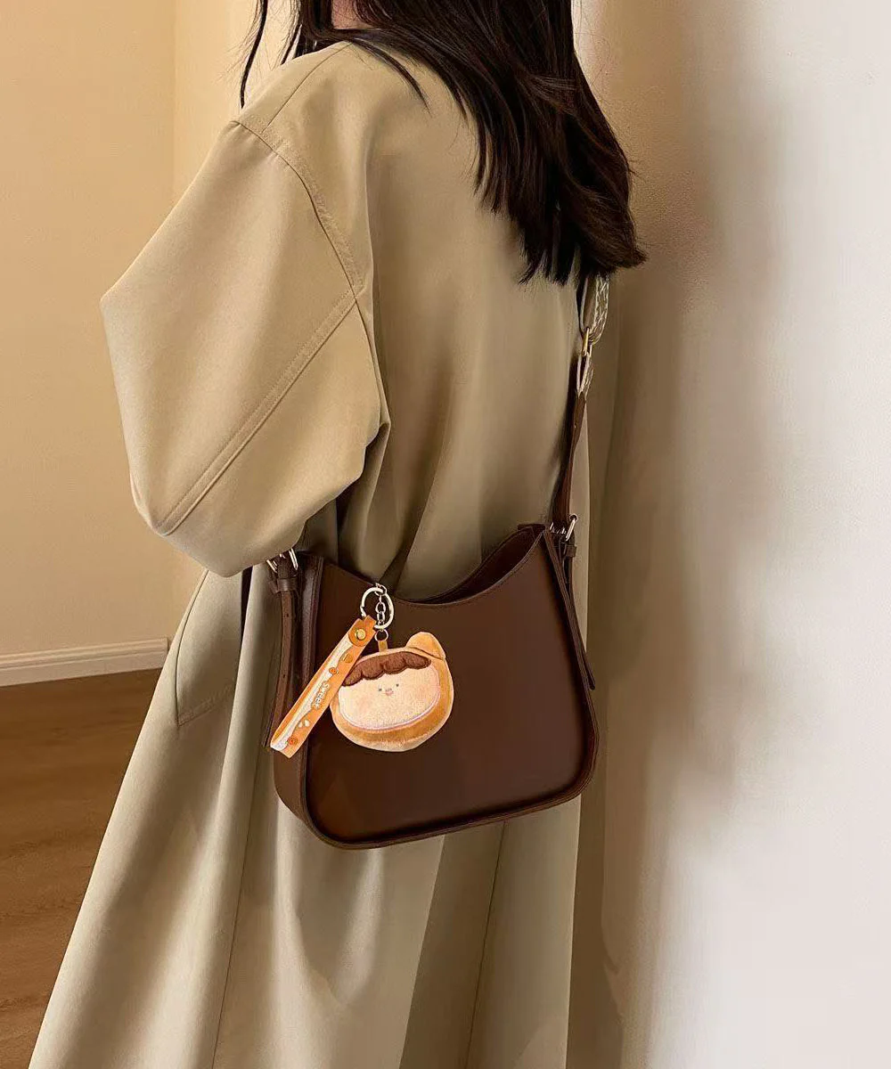 Fine Beige Fuzzy Ball Decorated Faux Leather Messenger Bag - Image 5