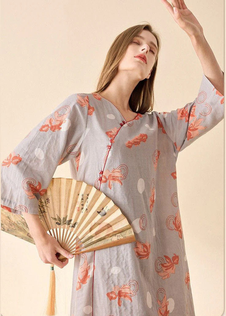 Fine Beige Print Oversized Cotton Mini Dresses Summer - Image 3