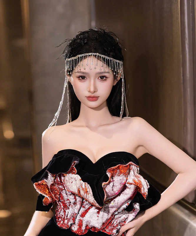 Fine Black Crystal Zircon Feather Tassel HairPiece - Image 3