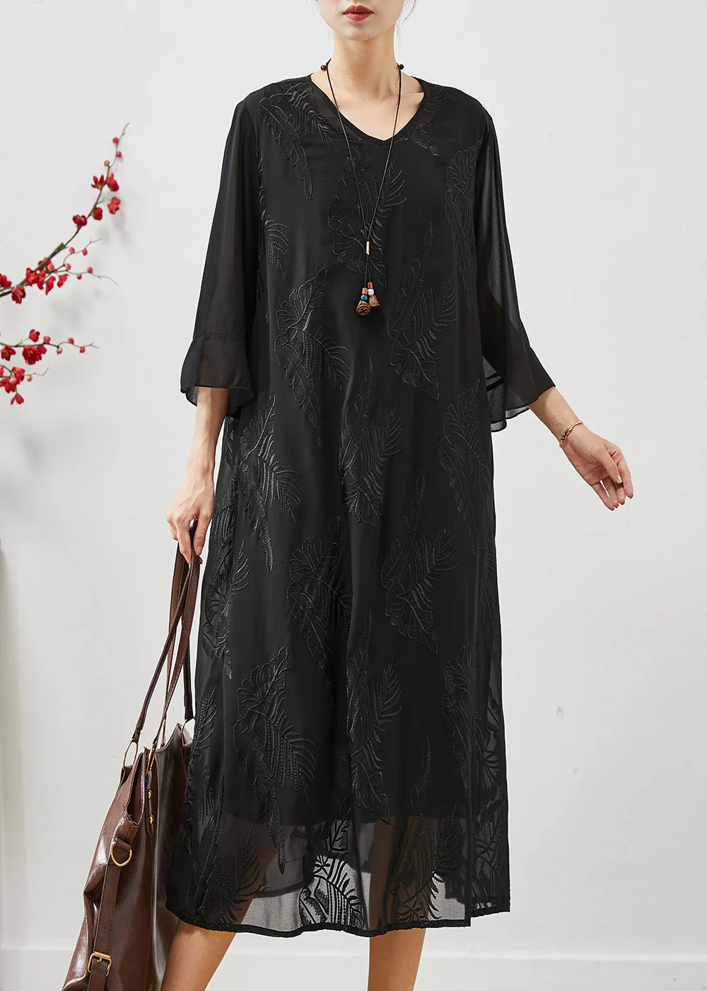 Fine Black Embroidered Chiffon Long Dresses Summer - Image 2