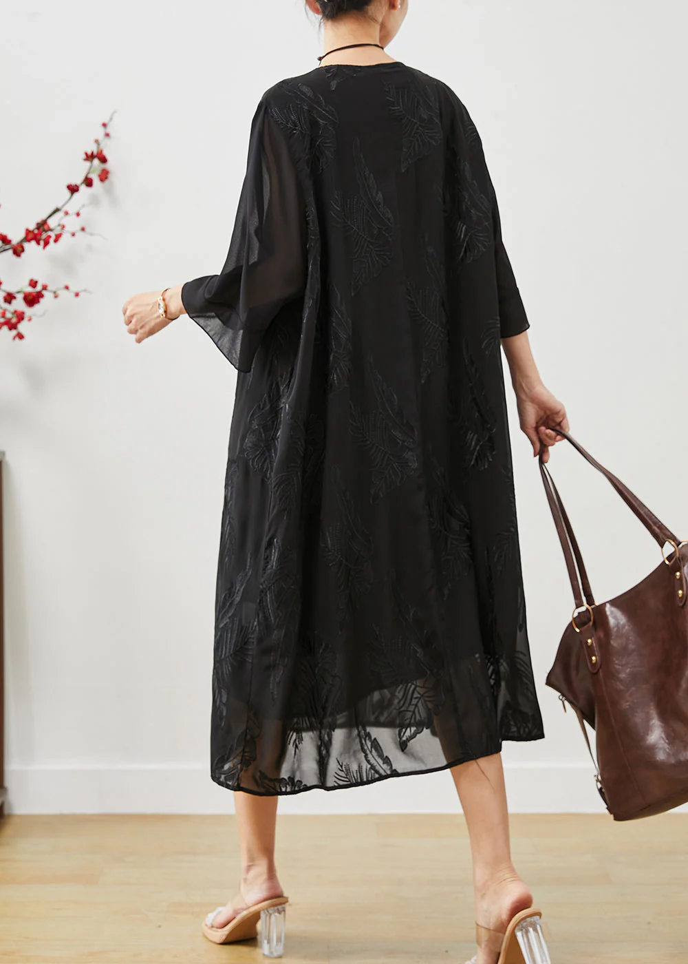 Fine Black Embroidered Chiffon Long Dresses Summer - Image 4