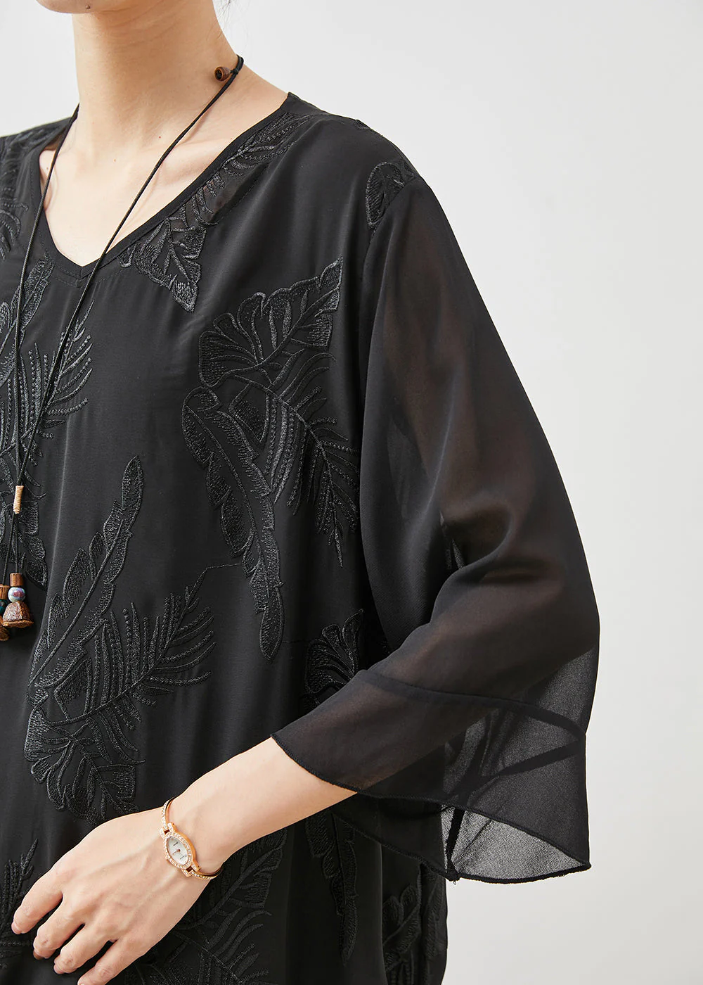 Fine Black Embroidered Chiffon Long Dresses Summer - Image 5