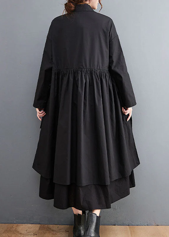 Fine Black Peter Pan Collar Patchwork Cotton shirts Dress Spring - Image 4