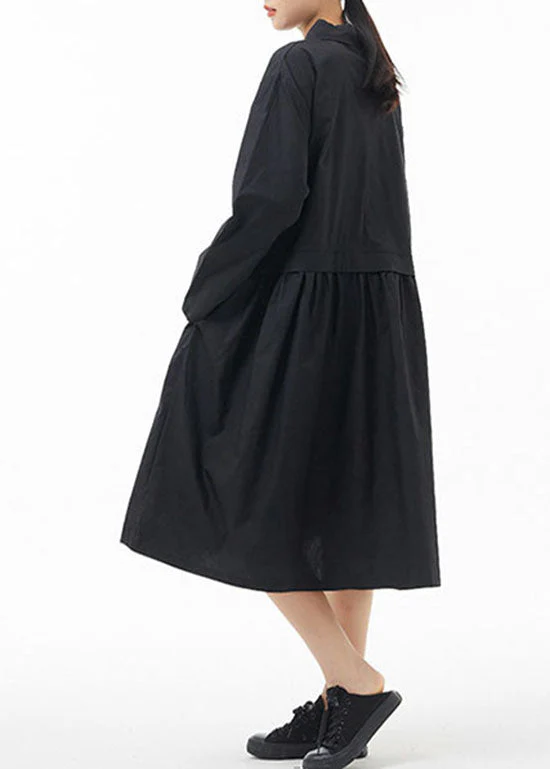 Fine Black Peter Pan Collar Patchwork shirt Dresses Spring - Image 4