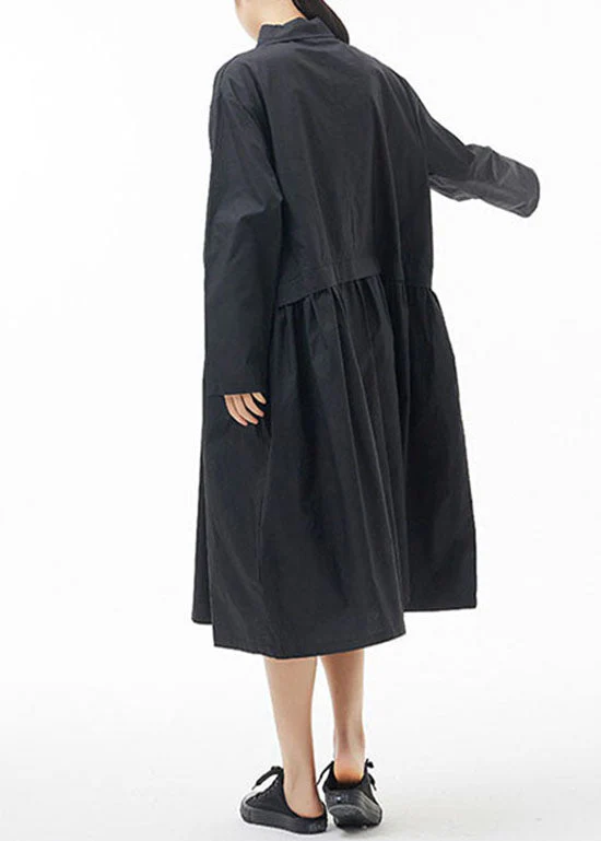 Fine Black Peter Pan Collar Patchwork shirt Dresses Spring - Image 5