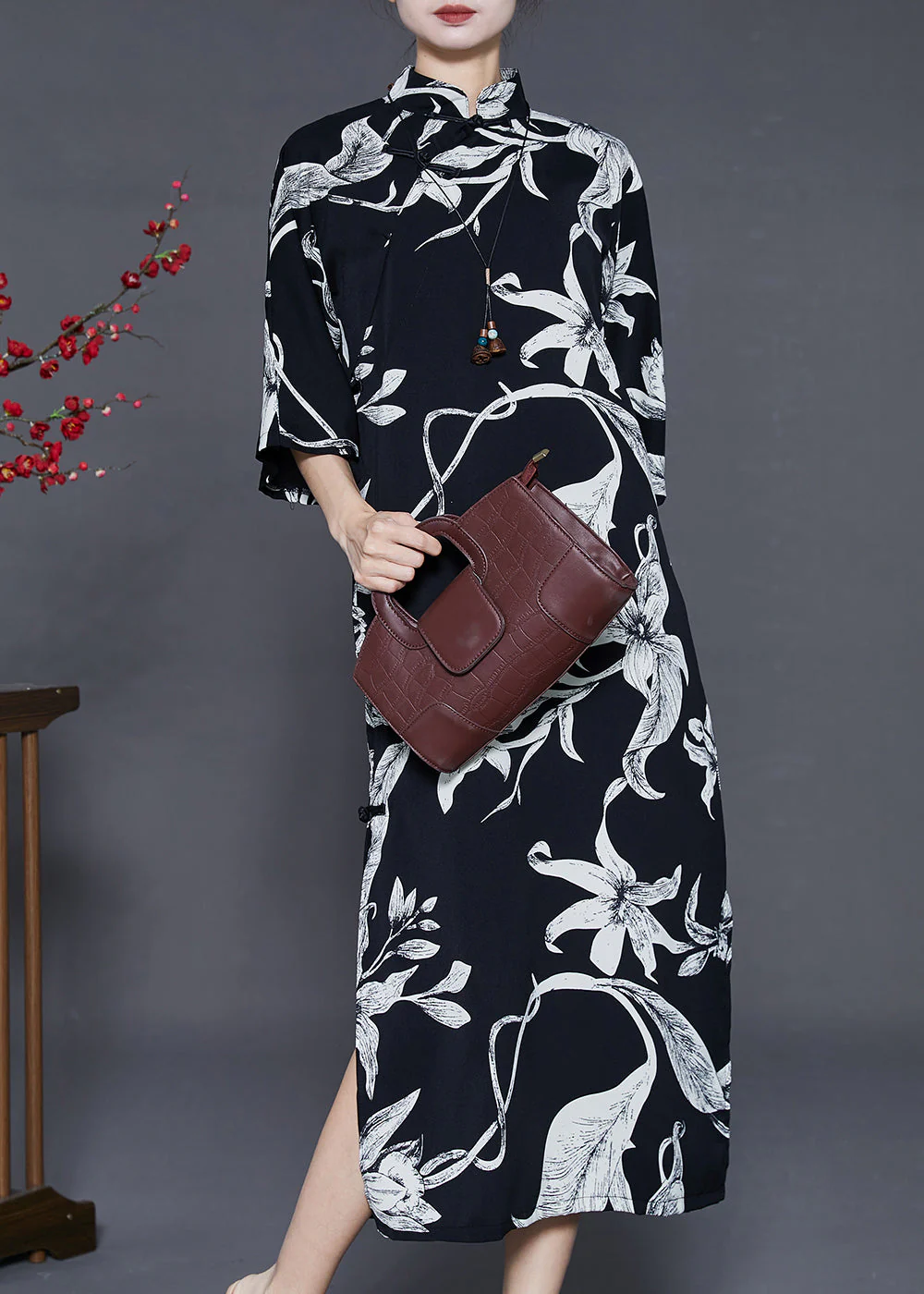 Fine Black Print Silm Fit Oriental Dresses Summer - Image 3