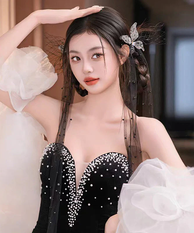 Fine Black Tulle Butterfly Ribbon A Pair Hairpin - Image 2