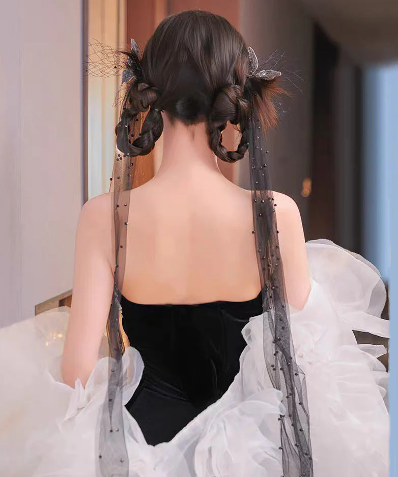 Fine Black Tulle Butterfly Ribbon A Pair Hairpin - Image 5
