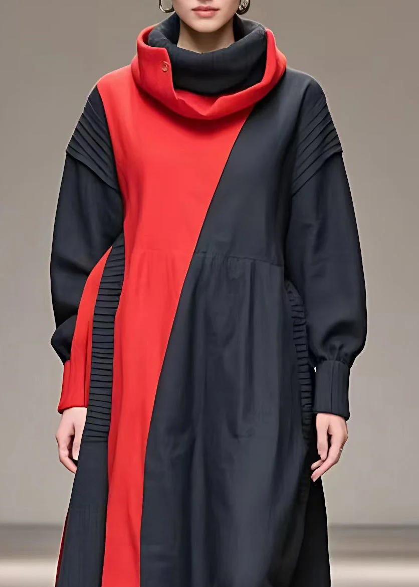 Fine Black Turtleneck Patchwork Party Long Dress Long Sleeve - Image 3