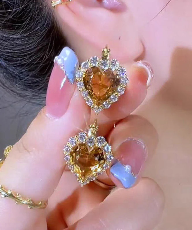 Fine Blue Alloy Crystal Zircon Heart-Shaped Hoop Earrings - Image 4