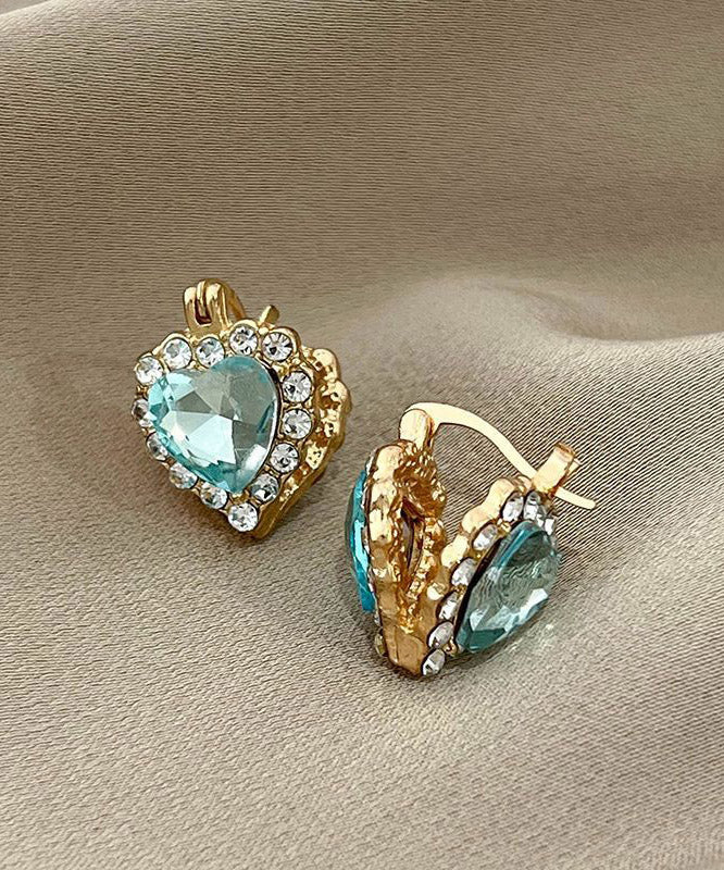 Fine Blue Alloy Crystal Zircon Heart-Shaped Hoop Earrings - Image 5
