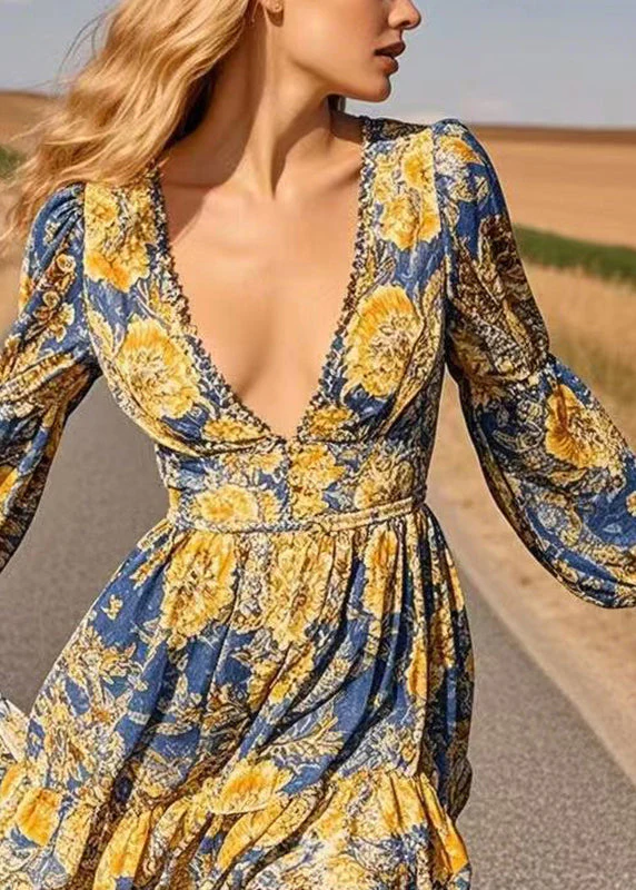 Fine Blue Print Low High Design Maxi Dresses Spring - Image 2