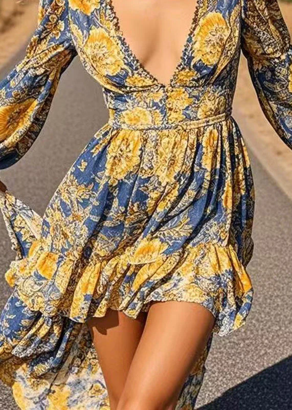 Fine Blue Print Low High Design Maxi Dresses Spring - Image 4